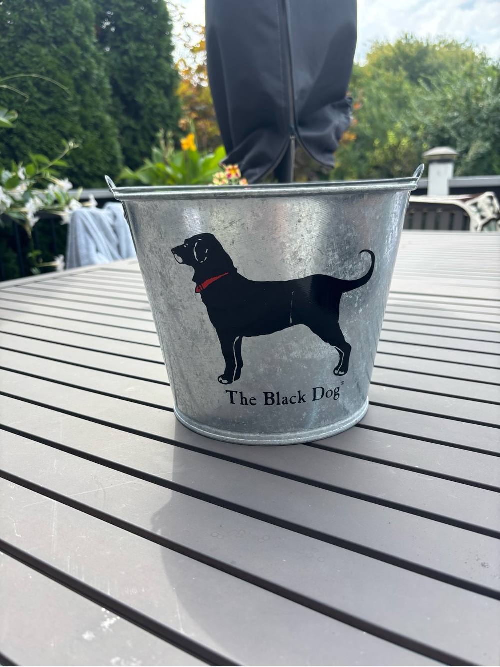 The Black Dog Galvanized Bucket with Black Dog Graphic Martha’s Vineyard